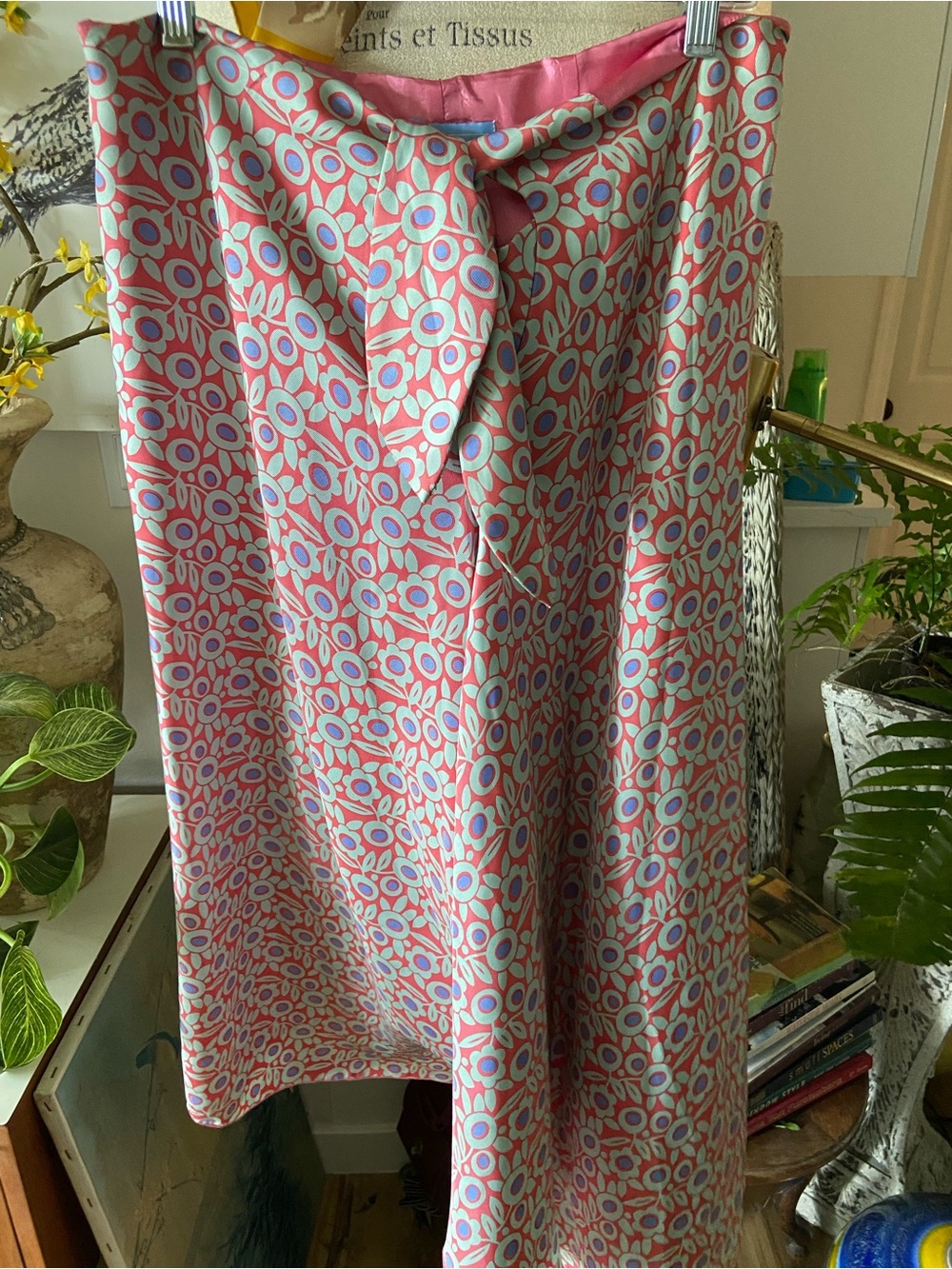 J. McLaughlin Pink and Light Blue Floral Asymmetrical Skirt